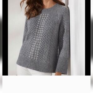 Soft Surroundings Pearl Bead Sweater  Mock Neck Gray Chunky sweater